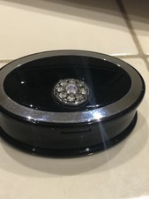 Petite Boîte Laquée Noir, Ovale, Vide,  Swarovski, Motif Cristal