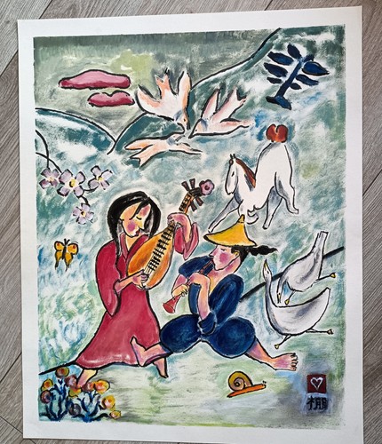 Tableau huile signé peng - tableau,