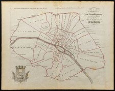 1836 - Plan ancien et carte des arrondissements de Paris - Gravure ancienne