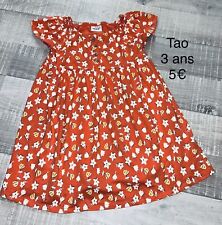 Tao 3 Ans Fille : Robe Jersey Rouge Orange Fleurie Été TBE
