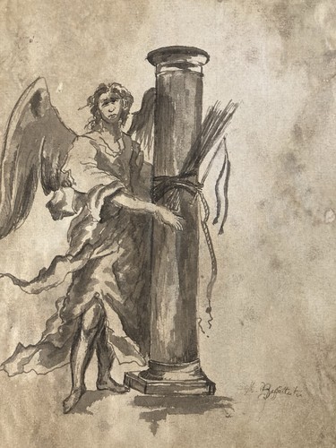 Dessin lavis xviiie ange - xviiie,