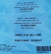  2 billets pour concert scorpions le 28 mai 2023 à lyon. prix 148 euros