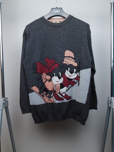 Pull rétro homme ski ours