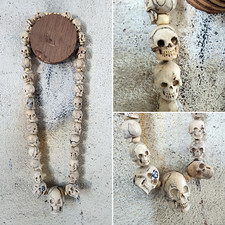 Mala Chamanique Crânes en bois de Tamarin Culture Népal, Tibet