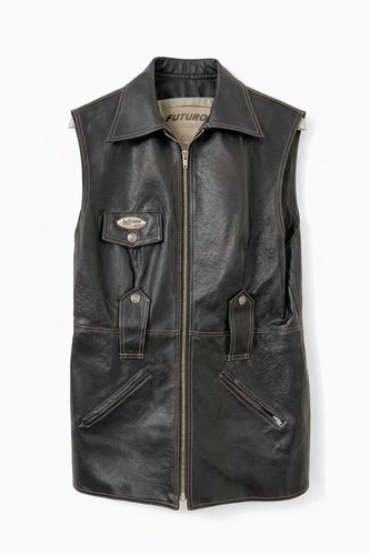 Gilet cuir vintage - vintage, (taille