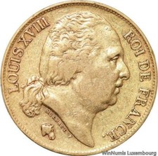 D1900 Rare Error France 20 Francs Louis XVIII 1824 18(9)4 W Lille Or Gold >Offer
