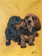 Peinture couple teckel animal