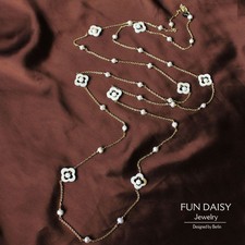 Collier Sautoir  Perle de Cultured`Eau Douce Nacre Blanche Soirée Mariage TZ6