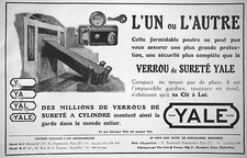 PUBLICITÉ 1921 YALE VERROU DE SURETÉ A CYLINDRE COMPACT NE PRENANT PAS DE PLACE