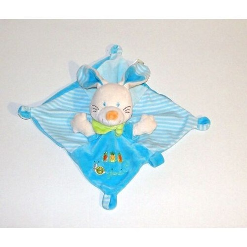 Doudou plat lapin bleu - bleu, rayé