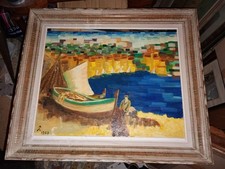 Tableau Marseille 1967 Le Port, Huile sur toile monogrammé. Vendu sans le cadre