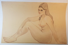 Etude d'atelier, NU FEMININ,  DESSIN ORIGINAL, CRAYON