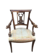 Antique Fauteuil de La Fine Dell''800 Sculpté Accoudoirs Avec Dauphins Mythique