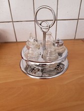 ANCIEN SERVITEUR DE TABLE en verre et inox avec plateau tournant Vintage TBE