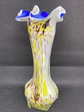 ANCIEN VASE PATE DE VERRE MURANO JAUNE BLEU TORSADES