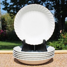 Set de 6 assiettes creuses anciennes blanches en faïence de Lunéville Tradition