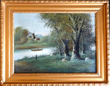 PECHEUR et MOULIN HST ENCADREE et SIGNEE LUCIEN HENRY (1850-1896)