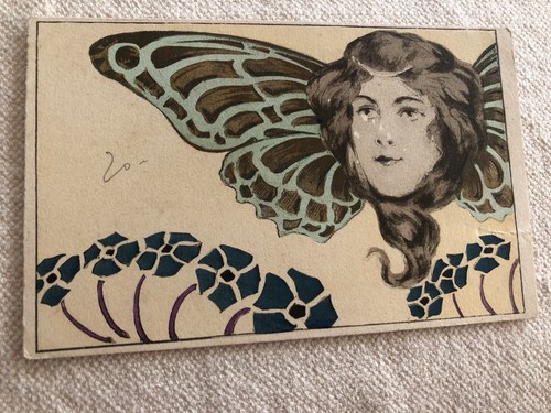 Cpa femme papillon - femme,