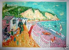 Picot Jean-Claude Lithographie signée la côte normande Fecamp Dieppe Etretat