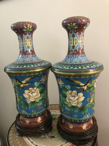 Cloisonne paire vases - vases, bronze