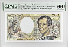 FRANCE (P.155F) 200 FRANCS 1994 "MONTESQUIEU" PMG 66EPQ LAST DATE
