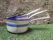 Ancienne casserole en tôle émaillée bleu Et Blanc ´ Blanche Année 60’s -