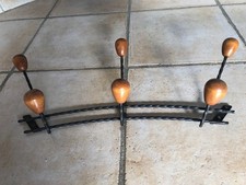 Ancien Porte manteau en fer forgé - 6 Patères  bois - Années 50