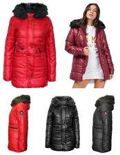 Femmes Long Matelassé Fausse Fourrure Capuche Matelassé Badge École Veste