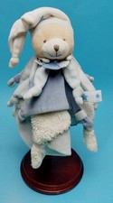 DOUDOU PLAT Doudou Et Compagnie  Ours Blanc Beige Et Bleu Bonnet De Nuit  🔵