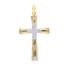 Pendentif Croix En Or Jaune Et Blanc, 18K, Carré, Brillant Et Ouvré, 30 MM