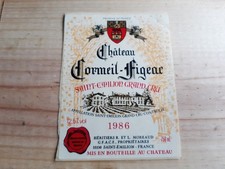 étiquette vin Chateau Cormeil Figeac 1986 Saint Emilion grand cru wine label
