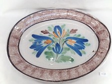 Plat ovale cul noir en faïence épaisse ancienne 19 ème siècle recollé (DB29)