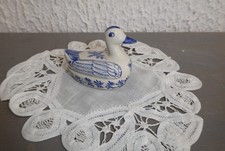 Petit Canard Boite Vide-Poches Peint à la Main Décor Floral Bleu en Céramique