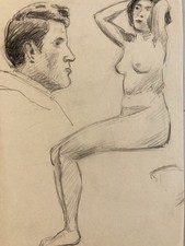 Ancien Beau Dessin Nu 1910 Crayon Papier Femme Erotique Art Déco Deco Atelier