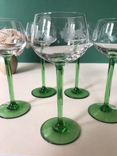 6 verres à vin blanc d'alsace pied vert gravés raisin