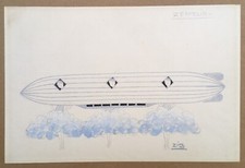 Dessin Art Déco Zig Louis Gaudin Music Hall Costume Zeppelin Ballon Dirigeable