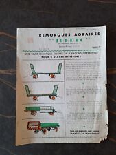 REMORQUES AGRAIRES JURDYC ATTELAGE TRACTEUR FEUILLET PUBLICITAIRE 1960