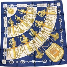 Foulard HERMES Carre90 carré en soie "Cliquetis" bleu du Japon 126852K...