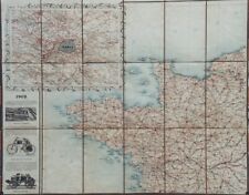 "CARTE NORMANDIE-BRETAGNE-VENDEE 1902" Originale entoilée  Litho  79x64cm  