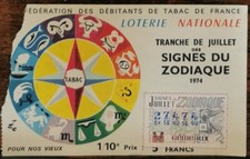 Billet loterie nationale Juillet 1974 Signe du Zodiaque GEMEAUX Pour Nos Vieux