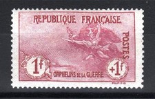 FRANCE YVERT 154 SCOTT B9 " WAR ORPHANS MARSEILLAISE 1F+1F CARMINE"MNH VVF P718E