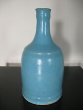 BOUTEILLE VASE EN CERAMIQUE VINTAGE BLEUE Jacques HAEBERLIN Suisse 1970