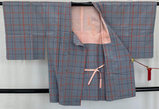 Veste kimono japonais vintage Michiyuki polyester bleu traditionnel 33 po