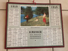 ancien calendrier almanach des PTT collection "repos au bord du lac  "  1959