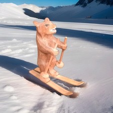 Ancien Petit Ours Skieur Bois Sculpté Forêt Noire Souvenir
