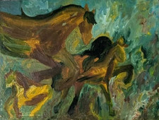 Tableau Les chevaux - Huile sur toile - XX° siècle - Bon état