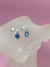 boucles d oreilles or 14 carats Saphir Synthétique Et Petits Diamants