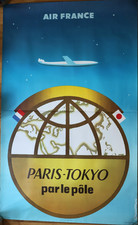 Air France original poster - "Paris-Tokyo par le pôle" - Roger Excoffon