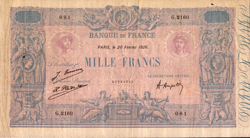 1000 francs type 1889 - 1000, bleu