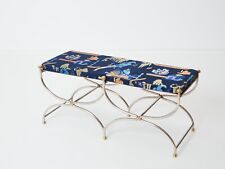 Neoclassical steel brass curule bench by Maison Jansen 1960s